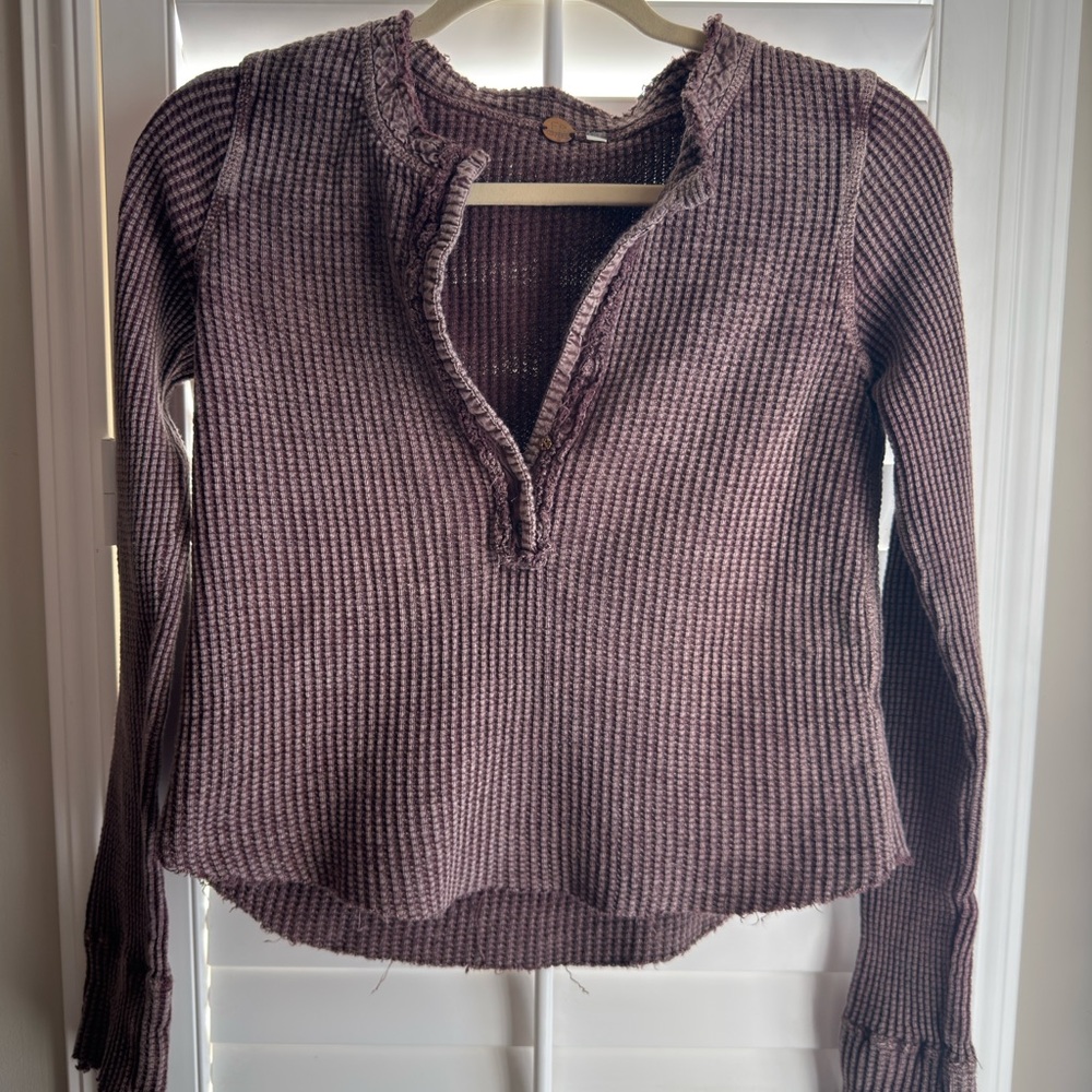 Free People Waffle Long Sleeve Henley Size M